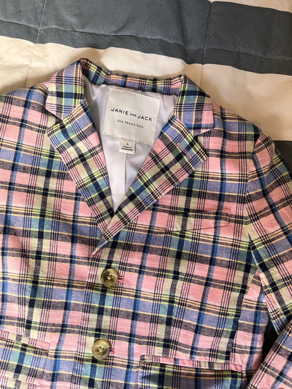 Janie & Jack pink plaid linen blazer - 3